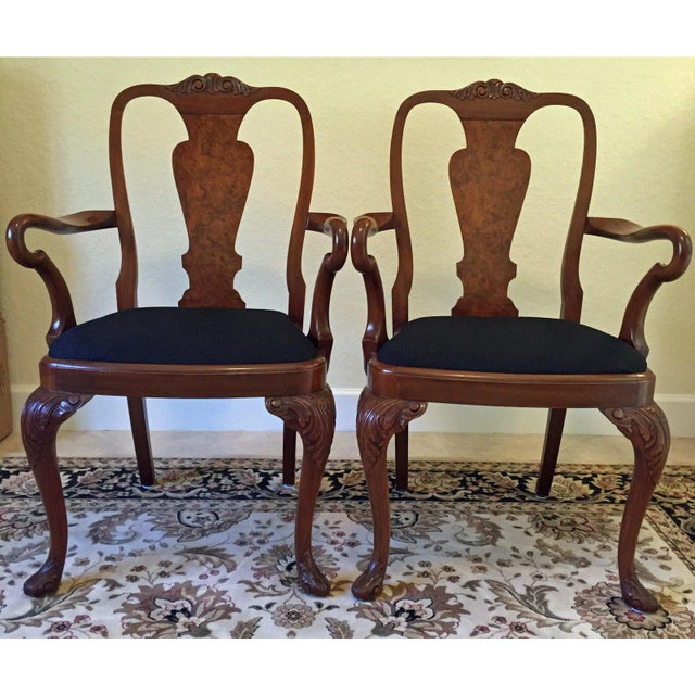 Late 1800s Queen Anne Hand Carved Walnut Arm Chairs a Pair Chairish