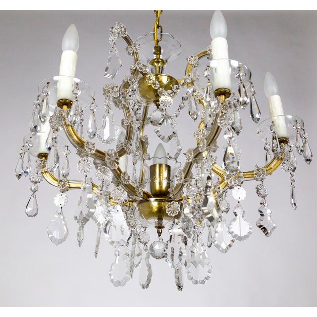 Glass Mid 20th Century 7-Light Multi-Crystal Maria Theresa Chandelier For Sale - Image 7 of 13