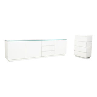 Cube Sideboard and Chest of Drawers in White High Gloss Wood from Interlübke, Set of 2 For Sale