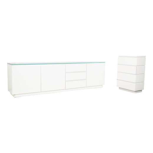 Cube Sideboard and Chest of Drawers in White High Gloss Wood from Interlübke, Set of 2 For Sale