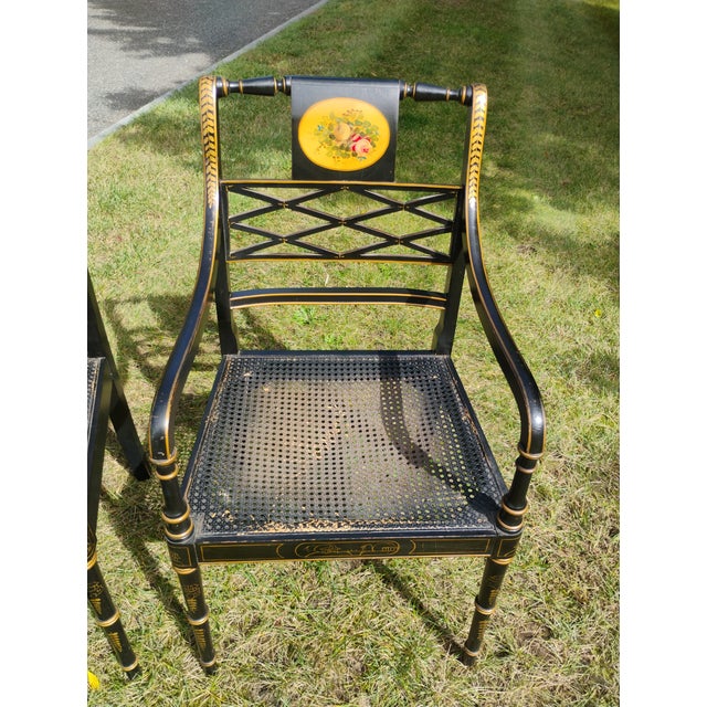 Black Early 19th Century Pair of Regency Style Painted Black Chinoiserie Lacquer Chairs For Sale - Image 8 of 12