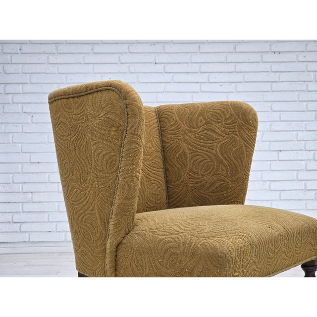 Green Vintage Danish Lounge Chair in Green Furniture Velour and Oak, 1950s For Sale - Image 8 of 18