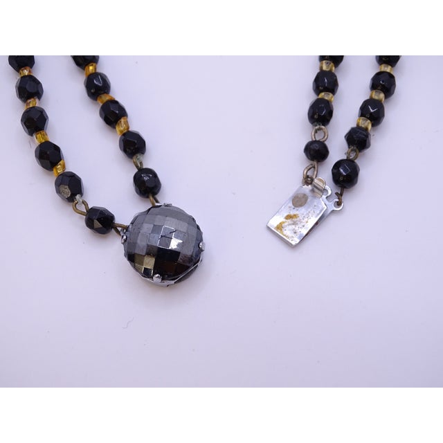Metal 20th Century Art Deco Gold-Plated Collar in Azabache and Crystals, 1930s For Sale - Image 7 of 17