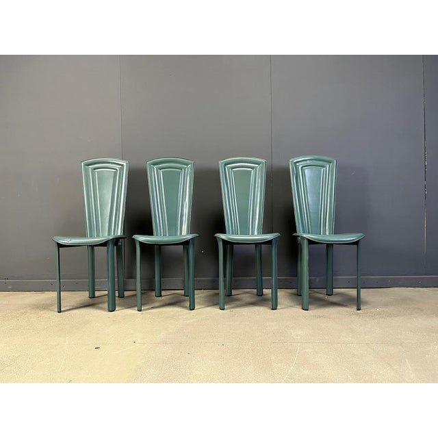 Vintage Green Leather Dining Chairs, 1980s, Set of 4 For Sale - Image 4 of 9