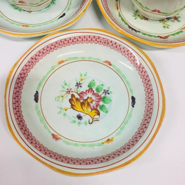 Antique Hand-Painted Calyx Ware Tea Cups and Saucers Set- 12 Pieces For Sale - Image 4 of 7