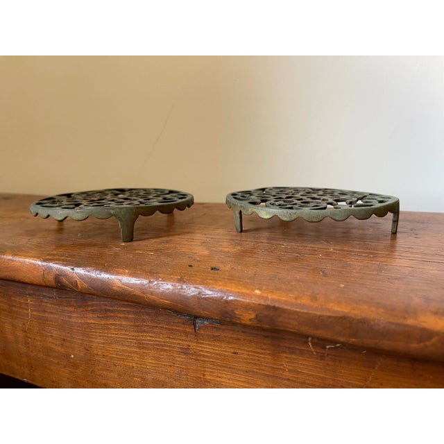 English Antique Brass Trivets - a Pair For Sale - Image 3 of 9