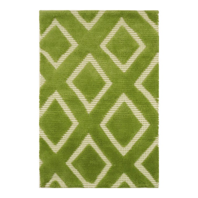 Rug & Kilim’s Contemporary Rug With Diamond Motifs in Green & Beige For Sale