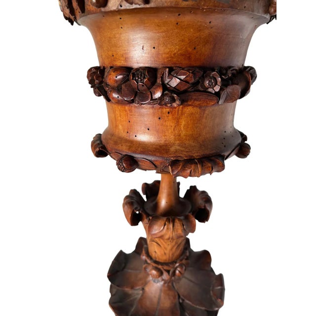 Brown Carved Wood Cup With Lid Circa 1800 For Sale - Image 8 of 12