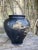 Tiffin Glass Company 1920's - 1930's Black Amethyst Satin embossed ginger jar style art vase with raised poppy motif....