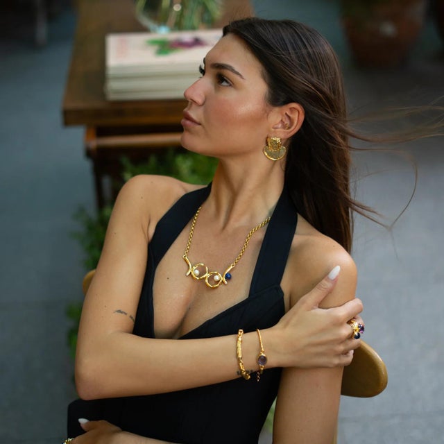 Pearl Eclipse Lapis Gold Necklace For Sale In Miami - Image 6 of 14