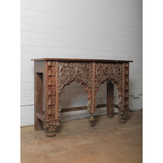Rustic Vintage Carved Wooden Console With Architectural Arches For Sale - Image 3 of 7