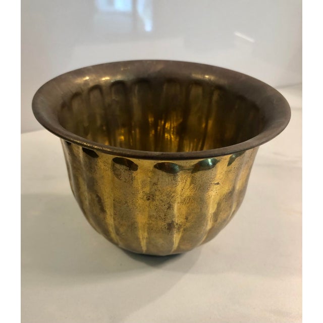Vintage Fluted Brass Planter, Footed For Sale - Image 4 of 7