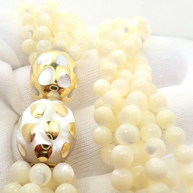 Metal Tiffany & Co. Cummings 18k Gold Mother Of Pearl Bead Torsade Inlaid Necklace For Sale - Image 7 of 12