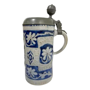 German Westerwald Salt Glazed Stoneware with Horses Tankard, 18th Century