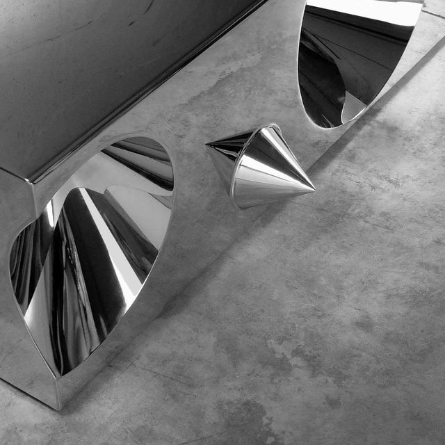Louis Vuitton Get Lost! Bench in Mirror Polished Stainless Steel by Barberini & Gunnell For Sale - Image 4 of 6