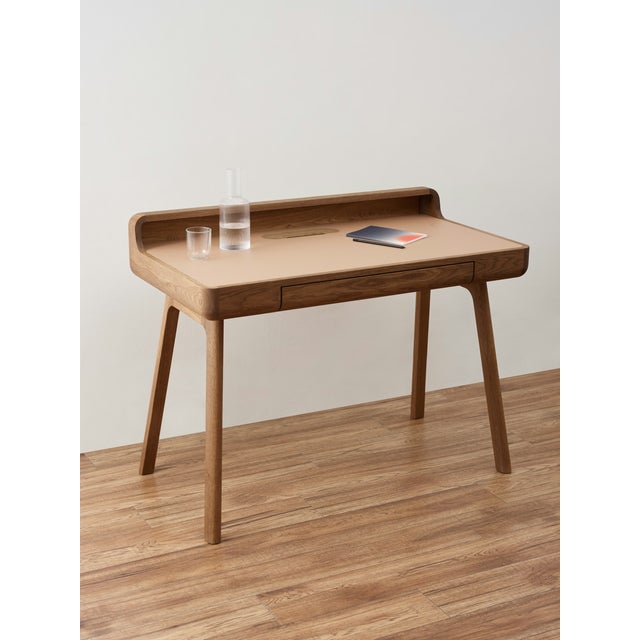 Flow Writing Desk – Solid European Oak, Brown Oil, Natural Linoleum For Sale - Image 4 of 8