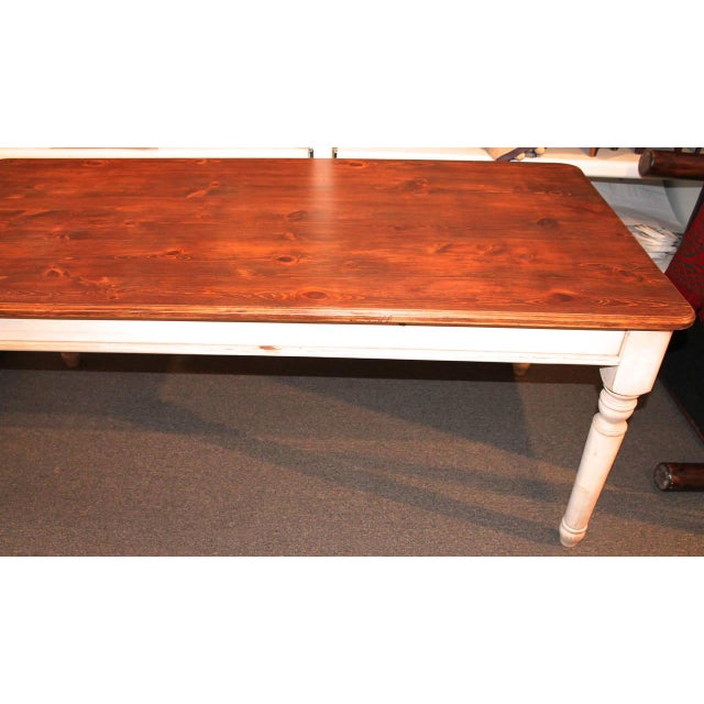 Fantastic 20th Century Handmade and White Painted Base Harvest Table For Sale - Image 4 of 8