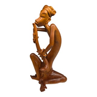 Signed Mid-Century Balinese Modernist Flute Player – Signed Masterwork by I Subrata For Sale