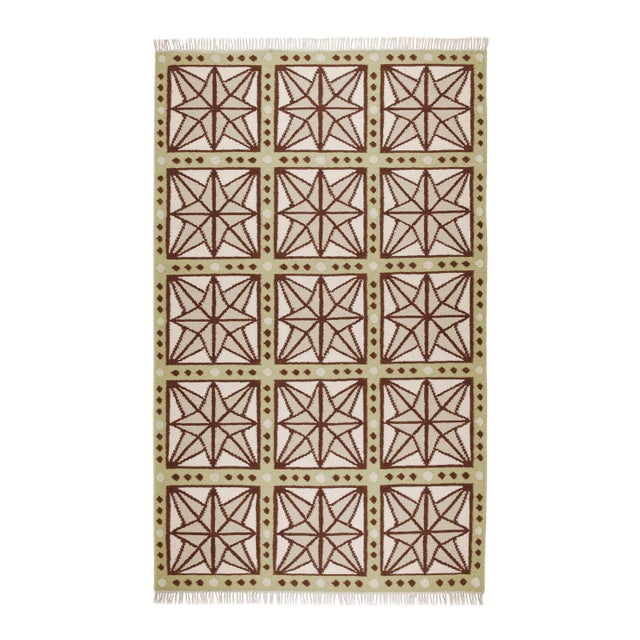 Part & Parcel Goods Wool Star Rug, 12' x 15', Celadon, Chocolate, Sage and Eggshell For Sale