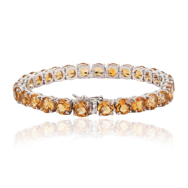 Art Deco Retro Prong-Set 26.4 Ct Natural Honey Citrine Tennis Bracelet in 925 Silver For Sale - Image 3 of 12