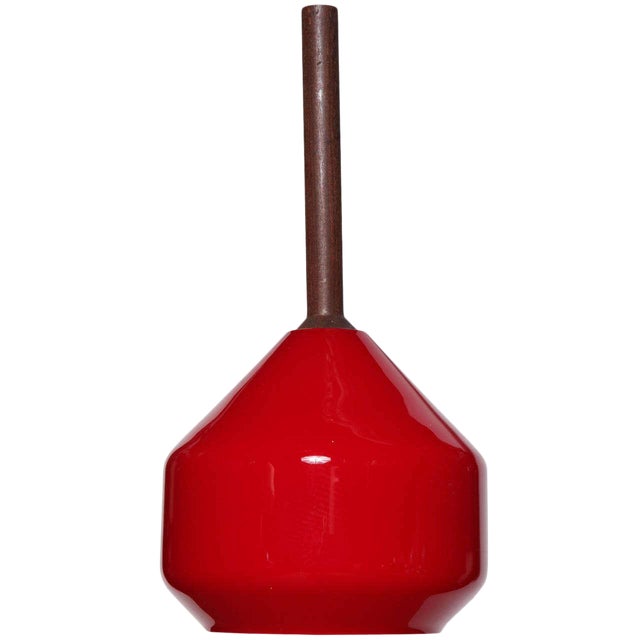 1950s Tapio Wirkkala Teak Hanging Lamp With Vistosi Modern Red Glass Shade For Sale