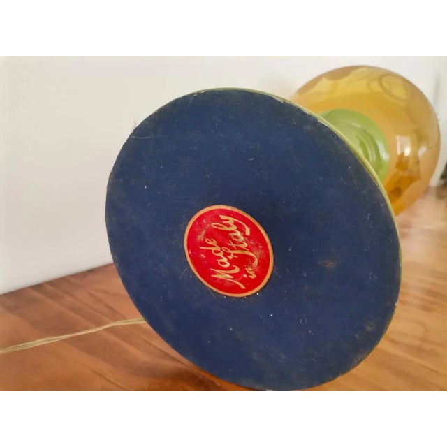 Large Mid-Century Italian Yellow & Green Wood and Glass Table Lamp For Sale - Image 16 of 18