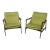 Modern Mid Century Lounge Chairs Walnut Frames Lime Green Chenille For Sale