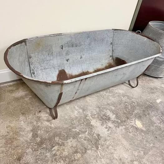 Farmhouse Antique Large Belgian Zinc Bath Tub Container Storage For Sale - Image 3 of 3