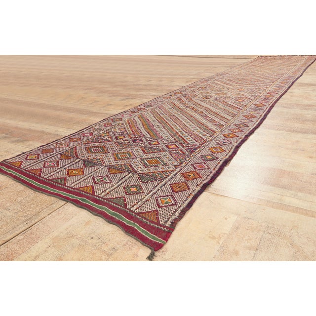 Burgundy Vintage Zemmour Moroccan Kilim Rug, 03'06 X 18'04 For Sale - Image 8 of 10