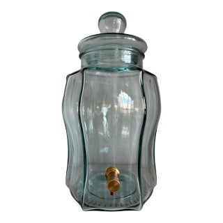 Vintage Glass Drink Dispenser With Brass Spigot, Made in Italy For Sale