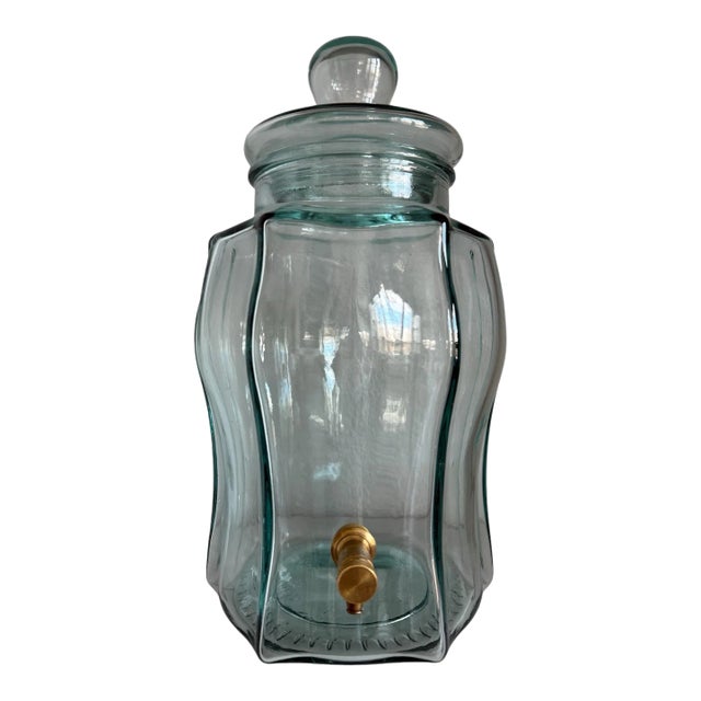 Vintage Glass Drink Dispenser With Brass Spigot, Made in Italy For Sale