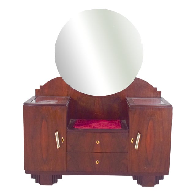 Vintage Art Deco Walnut Dressing Table, 1920s For Sale