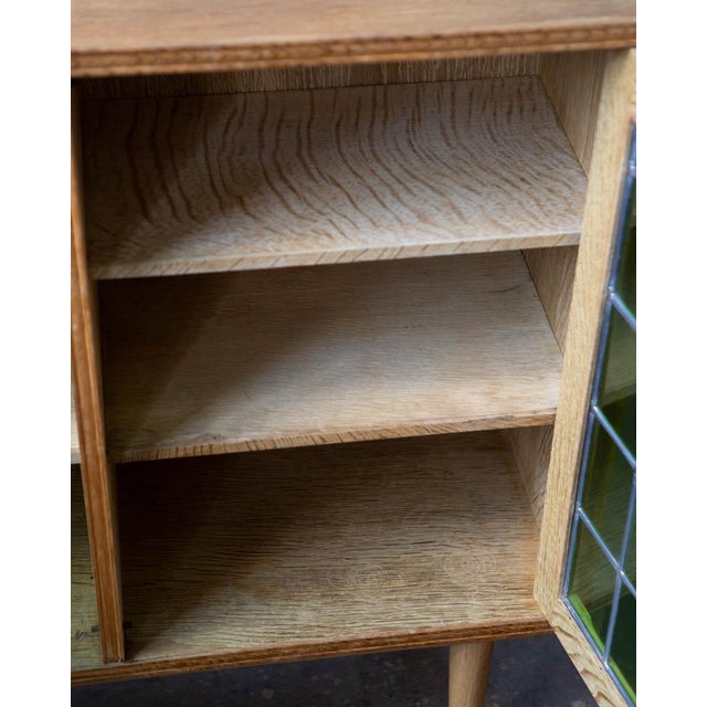 1970s Kjærnulf Style Danish Oak & Stained Glass Cabinet, Attributed For Sale - Image 4 of 12