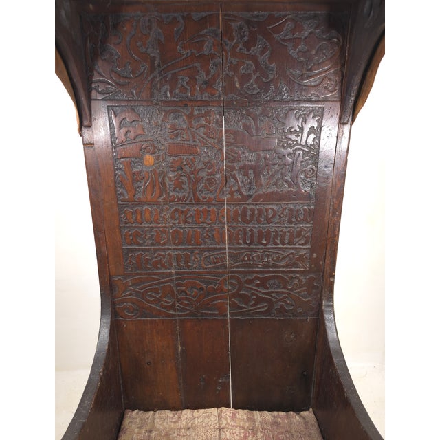 Antique German Carved Pine Wood Cathedra Throne Chair 18th C. Or Medieval For Sale - Image 15 of 15