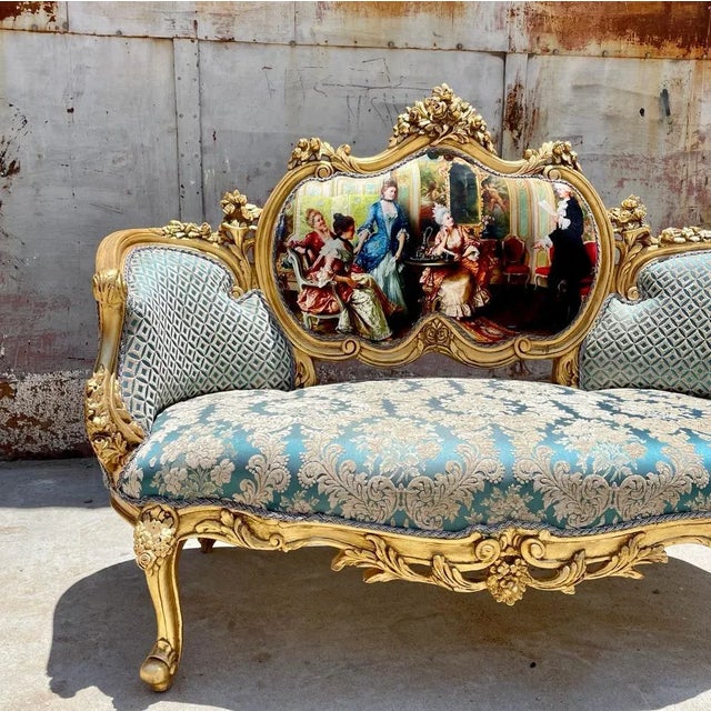 French Rococo Style Gold Leaf Damask Settee Chairish