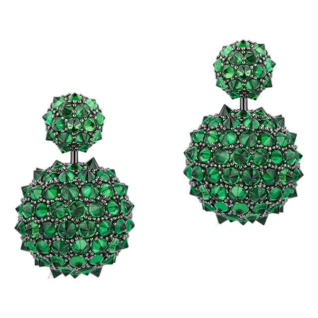 Double Ball Drop Green Tsavorite Earrings, A Pair For Sale