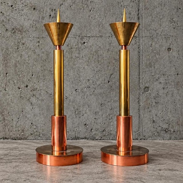 Large Postmodern Candleholders in Copper and Brass, 1970s, Set of 4 For Sale - Image 4 of 11