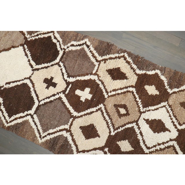 Vintage Zabihi Collection Brown Ivory Small Moroccan Runner - 2'5" x 5'8" For Sale In New York - Image 6 of 9