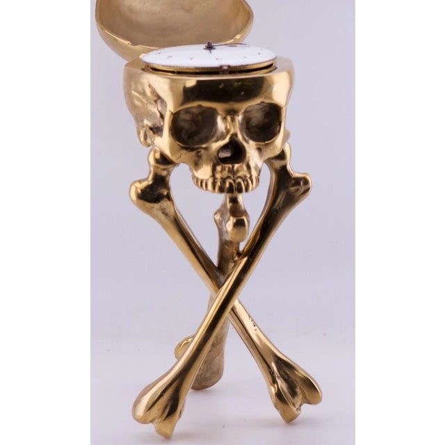 Desk Clock French Ormolu Gilt Bronze Verge Fusee Memento Mori Skull Bones For Sale - Image 4 of 17