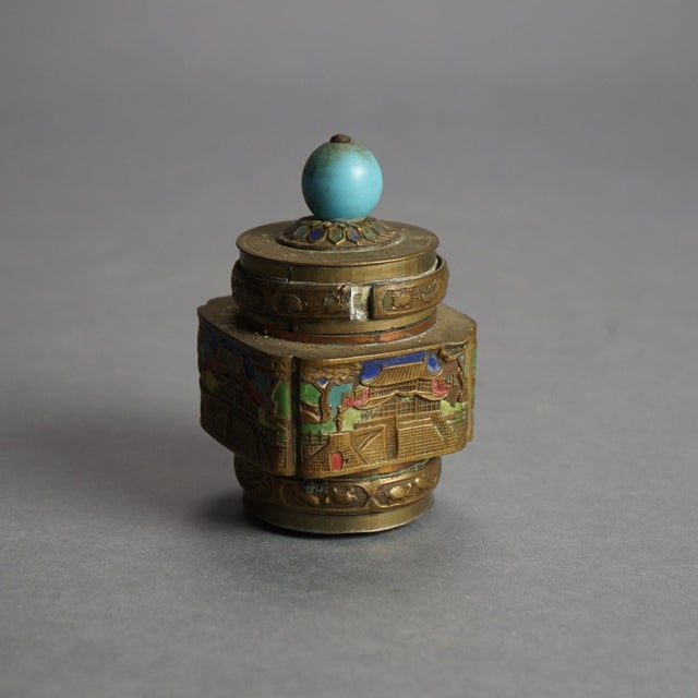 Antique Chinese Bronze and Enameled Scent Jars C1920 - Set of 6 For Sale - Image 6 of 12