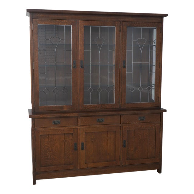 Stickley Mission Oak Leaded Glass China Cabinet For Sale