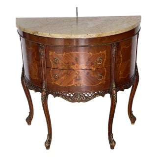 French Regency Demilune Commode With Inlay For Sale