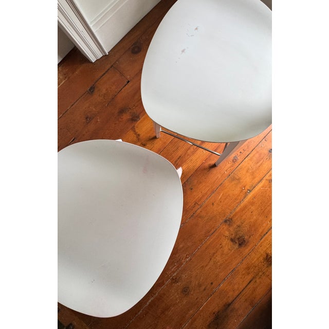 White Pair of Authentic Cherner Chair Company White Counter Stools — Sold as-Is For Sale - Image 8 of 8