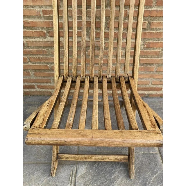 Brown Teak Folding Deck Chair with Slat Back from Scan Com, 1960s For Sale - Image 8 of 15