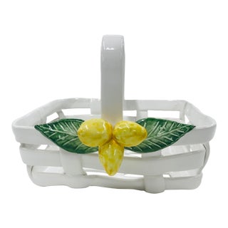 Majolica Berardos Ceramic Basket With Applied Lemons - Made in Portugal For Sale