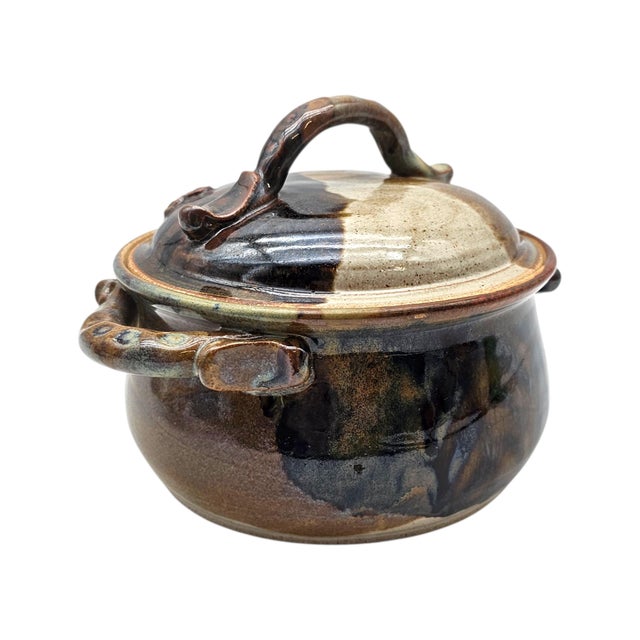 1980s Benitta Pauly California Studio Pottery Covered Stoneware Casserole 7" For Sale - Image 11 of 15