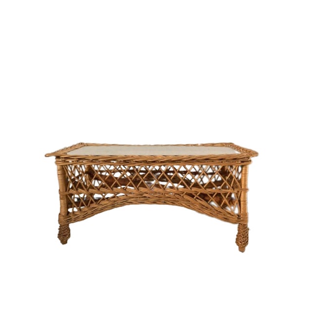 Mid-Century Rectangular Bamboo and Rattan Side Table with Glass Top, Italy, 1970s For Sale - Image 4 of 9
