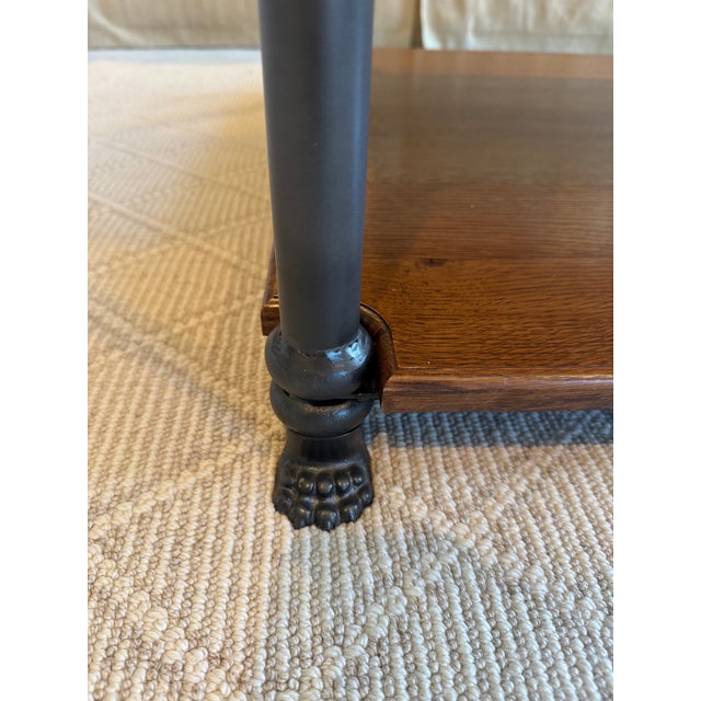 Two Tiered Oak Coffee Table With Iron Frame and Claw Foot Legs For Sale - Image 12 of 16