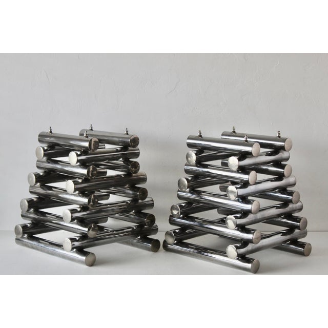 Paul Mayen Style Chrome Tubular Stacked Side Tables Vintage-a Pair For Sale - Image 9 of 17