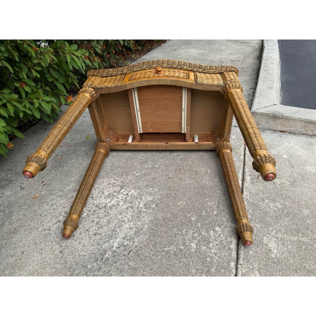 Vintage Wicker & Rattan Vanity Table With Oval Mirror and Drawer For Sale - Image 10 of 15